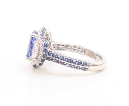 925 Sterling Silver Vintage Ring Rectangle Sapphire Designer CZ  Sz 7  RG30109