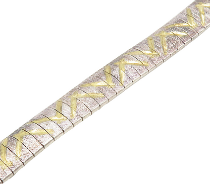 925 Sterling Silver   Vintage Shiny Two Tone Panel Chain Bracelet  BT6401