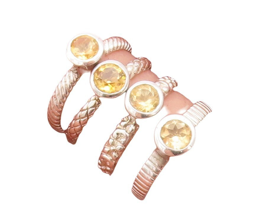 925 Sterling Silver Vintage Ring Round Cut Stackable Citrine  Sz 5.5  RG30080