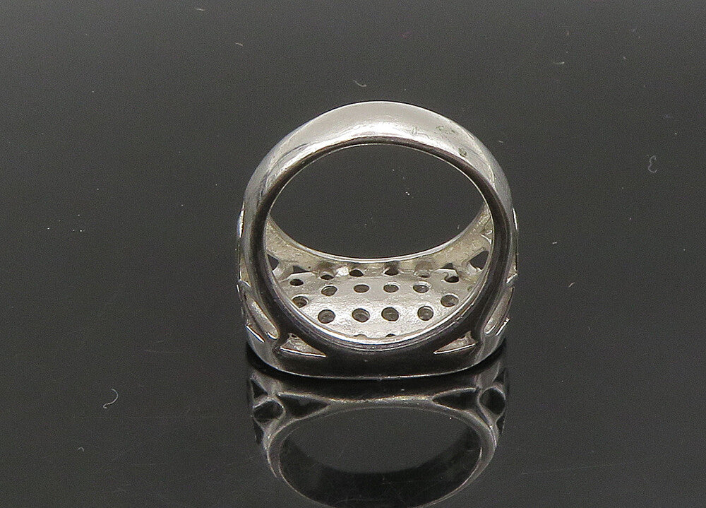 925 Sterling Silver Vintage Black Spinel & Topaz Cutout Band Ring Sz 6 RG22944