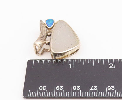 925 Sterling Silver Vintage Pendant WHITNEY KELLY Drusy Quartz & Opal  PT25779