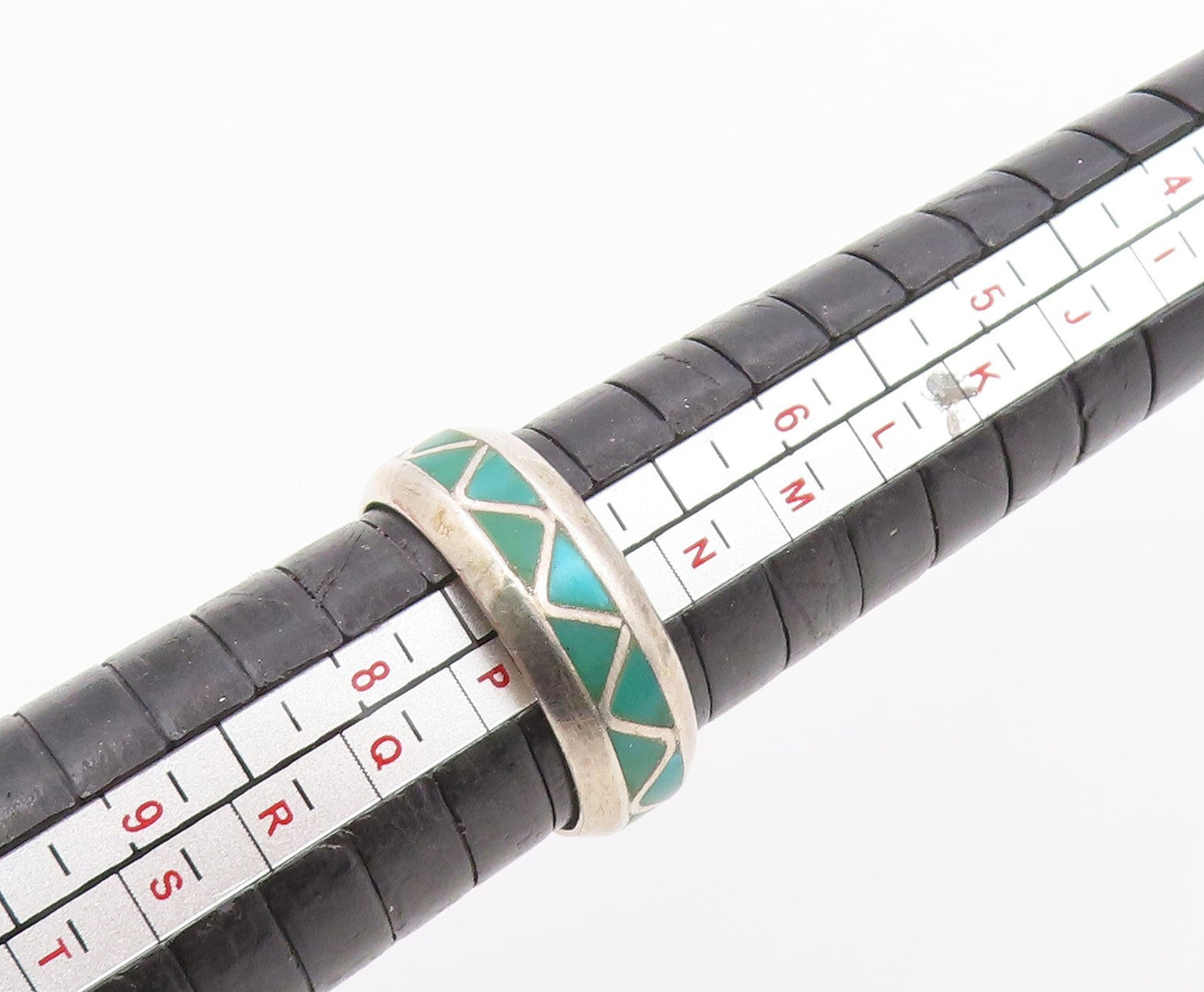 925 Sterling Silver Vintage Ring NAVAJO ZUNI Turquoise Weave Inlay Sz 7 RG36628