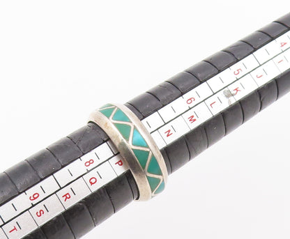 925 Sterling Silver Vintage Ring NAVAJO ZUNI Turquoise Weave Inlay Sz 7 RG36628