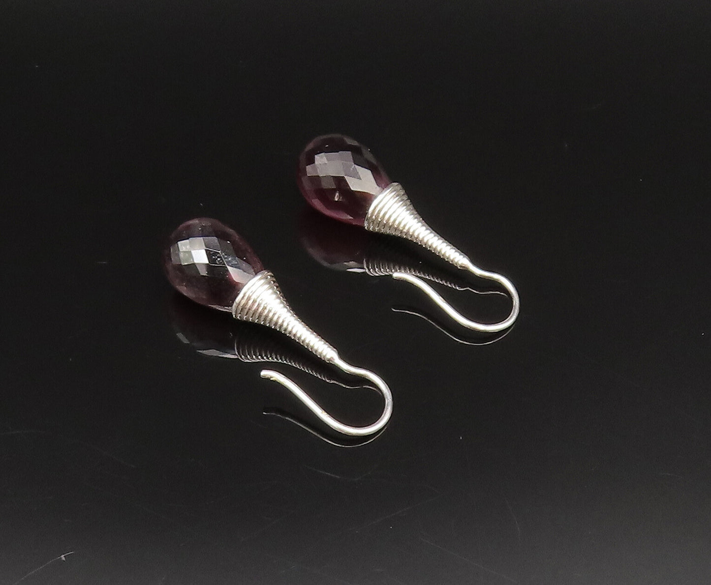 EUROPEAN 925 Silver  Vintage Fancy Purple Cat's Eye Dangle Earrings  EG12027