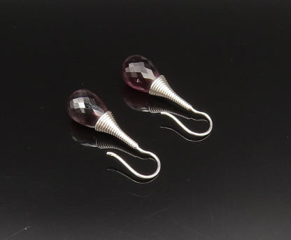 EUROPEAN 925 Silver  Vintage Fancy Purple Cat's Eye Dangle Earrings  EG12027