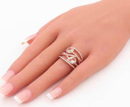 925 Sterling Silver Vintage Ring Rose Gold Plated Morganite & CZ  Sz 7  RG30168
