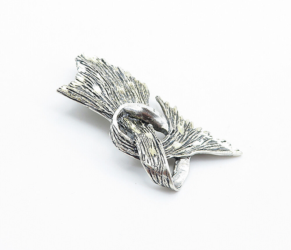 BLACK WILLS 925 Sterling Silver  Vintage Textured Ribbon Brooch Pin  BP2834