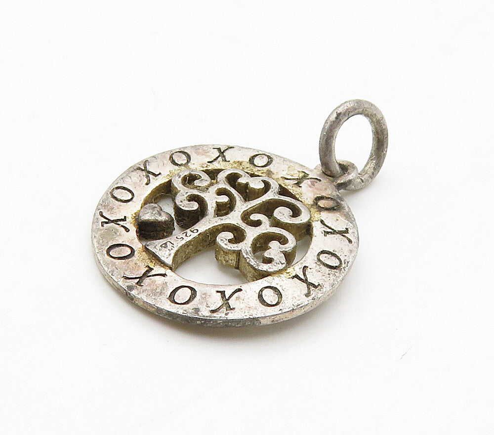 925 Sterling Silver  Vintage My Family My Love Etched Tree Pendant  PT12410