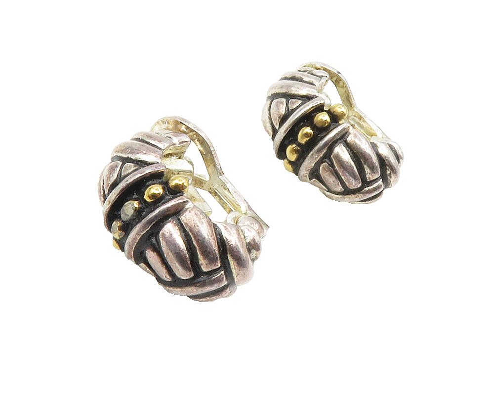 925 Sterling Silver  Vintage Two Tone Shiny Non Pierce Drop Earrings  EG7148