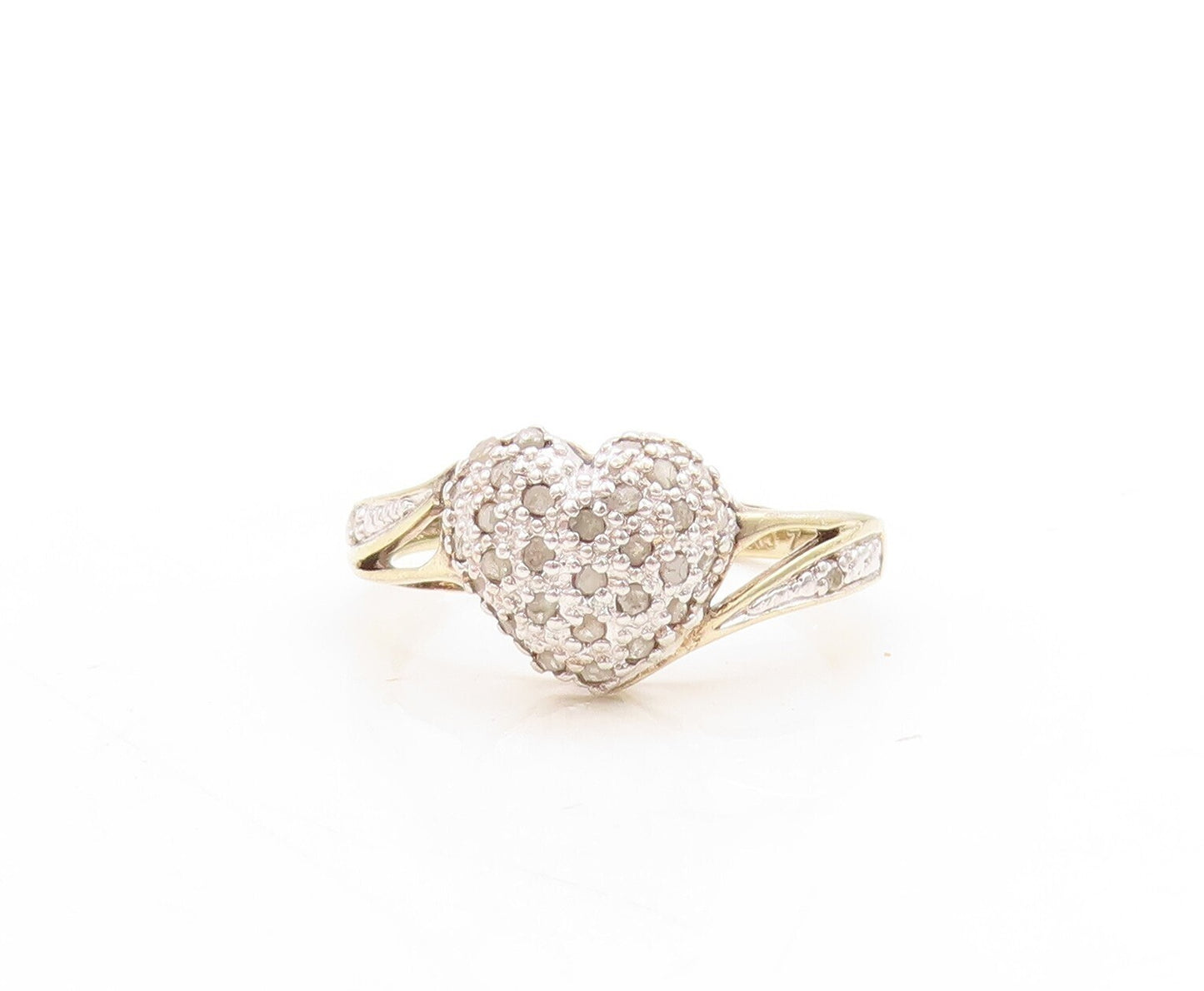 925 Sterling Silver Vintage Ring Gold Plated Diamonds Inlay Heart  Sz 7  RG31333