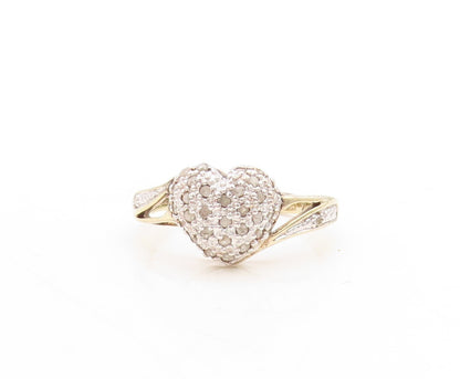 925 Sterling Silver Vintage Ring Gold Plated Diamonds Inlay Heart  Sz 7  RG31333