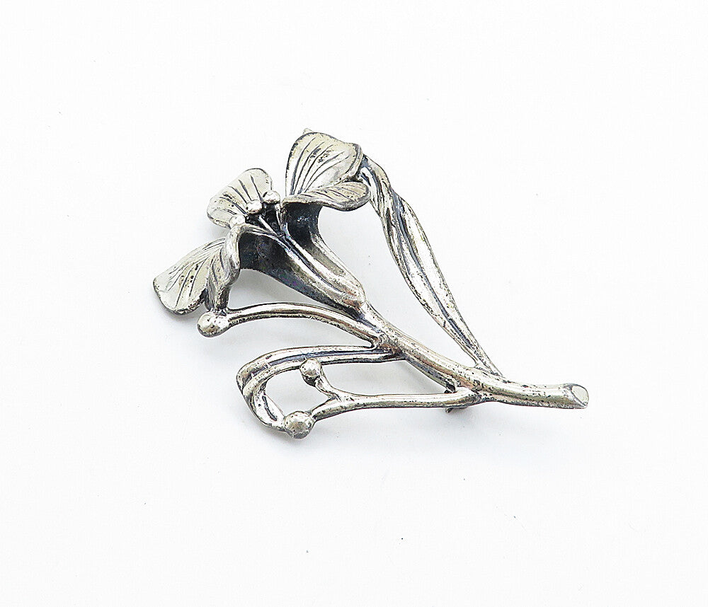JEWELART 925 Silver Vintage Shiny Sculpted Flower Motif Brooch Pin BP2657