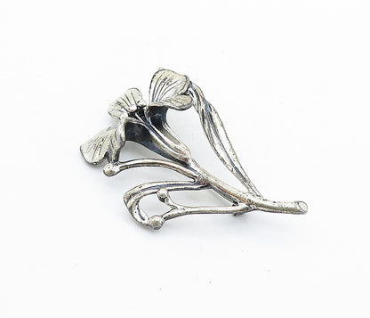 JEWELART 925 Silver Vintage Shiny Sculpted Flower Motif Brooch Pin BP2657