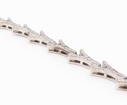 925 Sterling Silver Vintage Necklace CZ Classic Interlocking V Link Chain NE4916