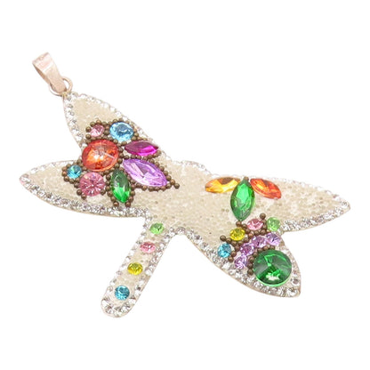 925 Sterling Silver Vintage Multi Shaped Crystals Dragonfly Pendant PT15861
