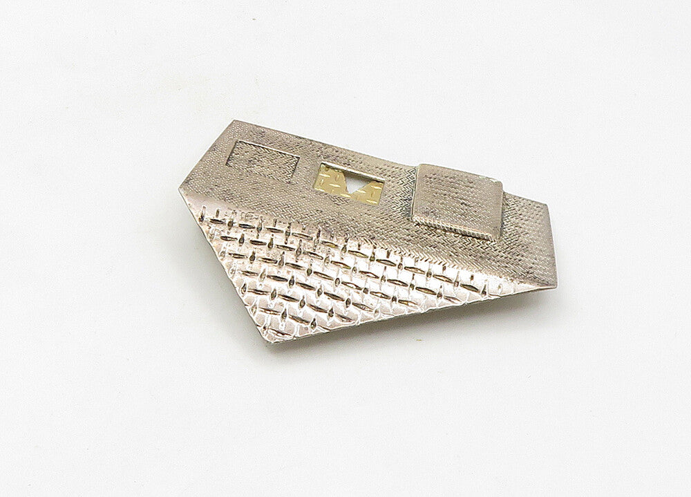 DESIGNER 925 Silver & 14K GOLD  Vintage Etched House Motif Brooch Pin  BP8433