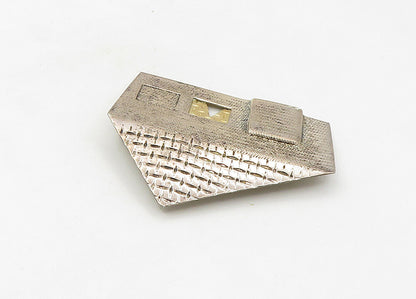 DESIGNER 925 Silver & 14K GOLD  Vintage Etched House Motif Brooch Pin  BP8433