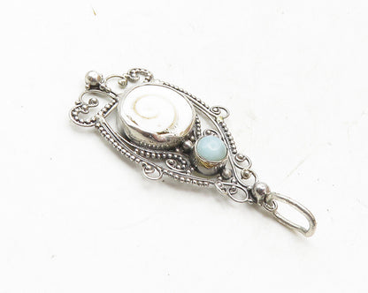 925 Sterling Silver  Vintage Shiva Eye & Larimar Swirl Drop Pendant  PT7585