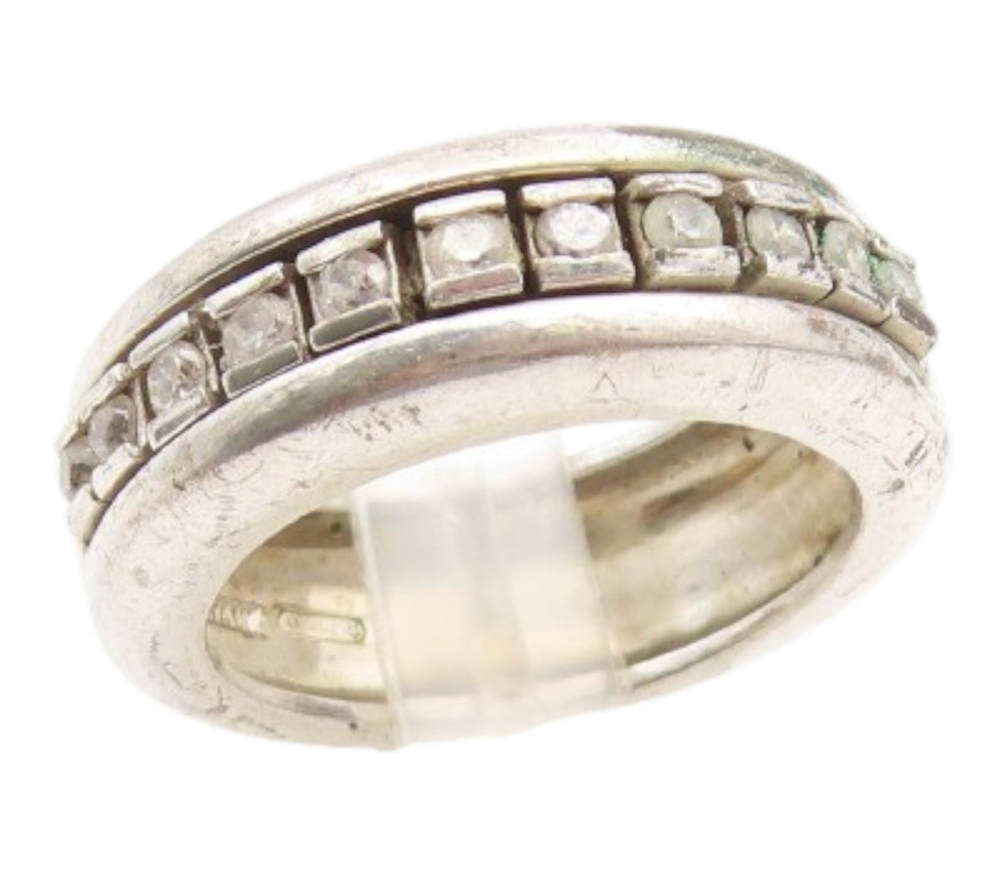 925 Sterling Silver Vintage Ring Channel Set CZ Classic Wide Band  Sz 8  RG35082