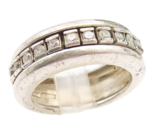 925 Sterling Silver Vintage Ring Channel Set CZ Classic Wide Band  Sz 8  RG35082