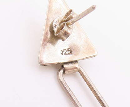 925 Sterling Silver Vintage Earrings 3D Geometric Pyramid Linear Drop  EG14422
