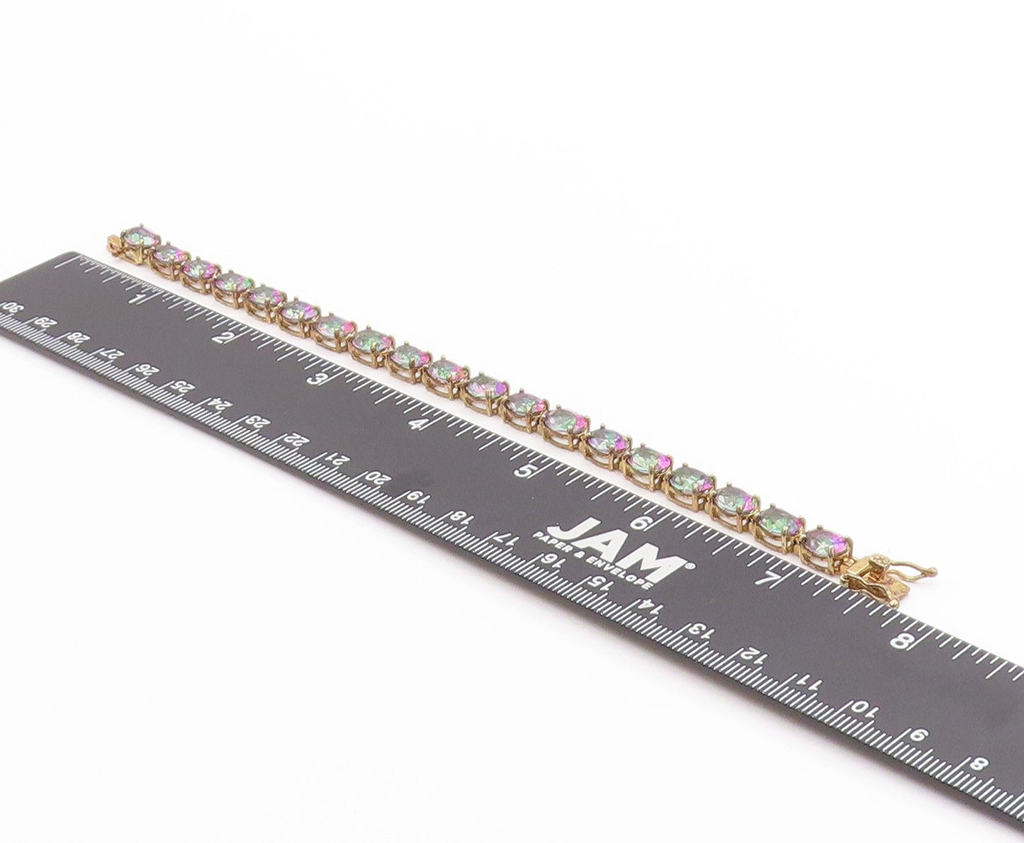 925 Sterling Silver Vintage Bracelet Gold Plated Oval Mystic Topaz Chain BT11380