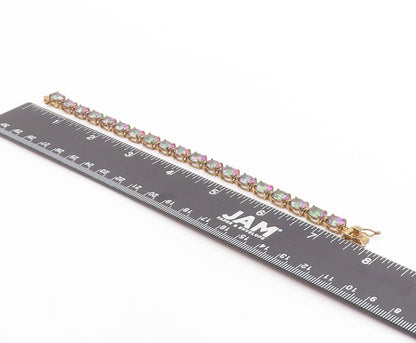 925 Sterling Silver Vintage Bracelet Gold Plated Oval Mystic Topaz Chain BT11380