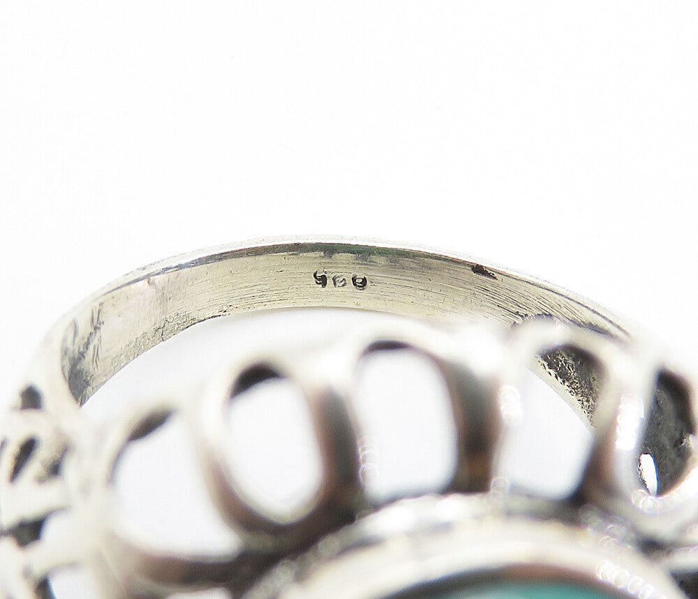 925 Sterling Silver  Cabochon Cut Turquoise Cutout Cocktail Ring Sz 8.5 RG8198