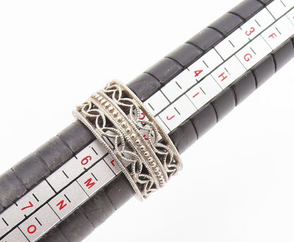 925 Sterling Silver Vintage Ring Real Diamonds Floral Scroll Band  Sz 5  RG36210