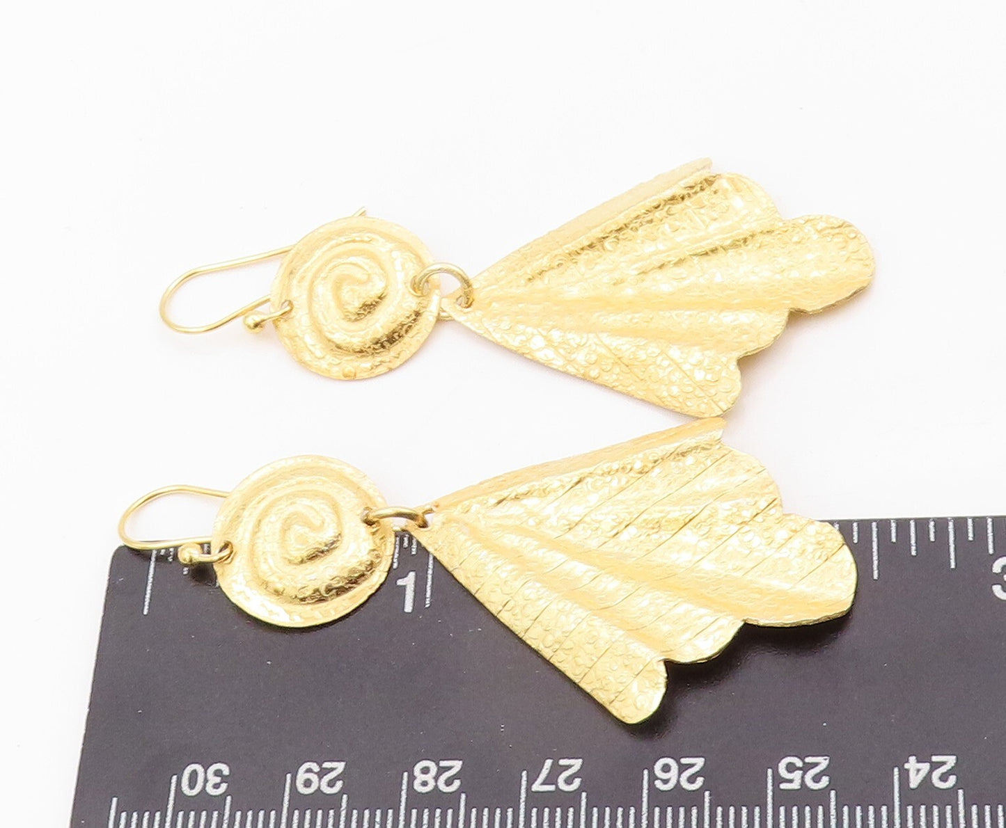 925 Sterling Silver Vintage Earrings Gold Plated Dangling Fan Design Cut EG13323