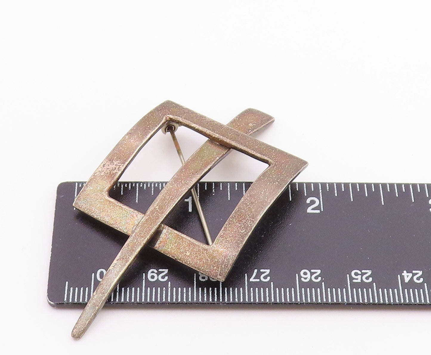 MEXICO 925 Sterling Silver  Vintage Dark Tone Open Square Brooch Pin  BP3612