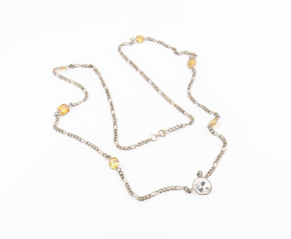 925 Silver  Vintage Inlaid White & Yellow Cubic Zirconia Chain Necklace NE4002