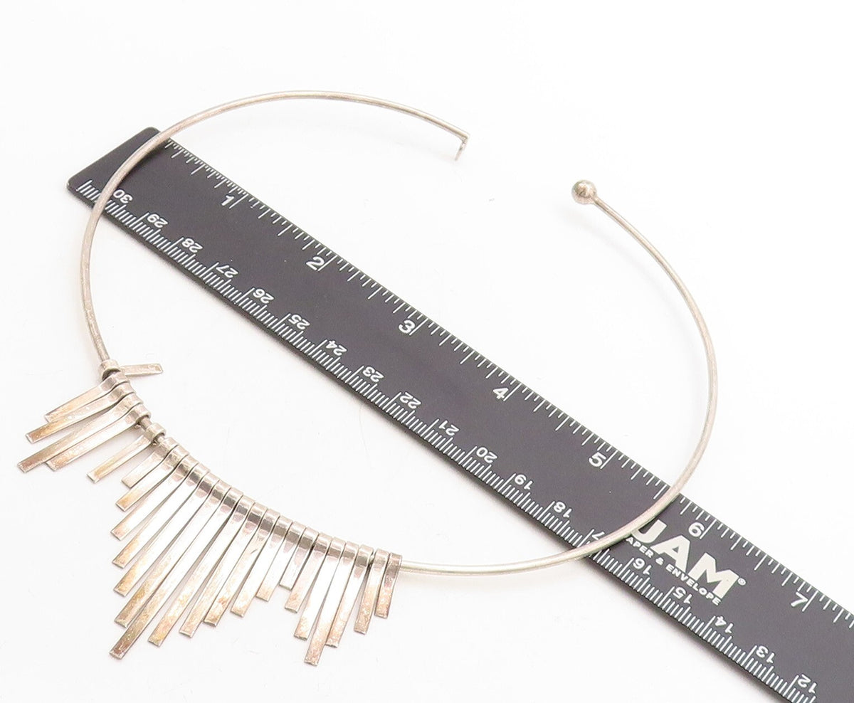 925 Sterling Silver  Vintage Smooth Dangling Detail Collar Necklace  NE1109