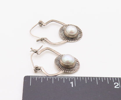 925 Sterling Silver Vintage Earrings Modernist Pearl Sunburst Dangle  EG14379