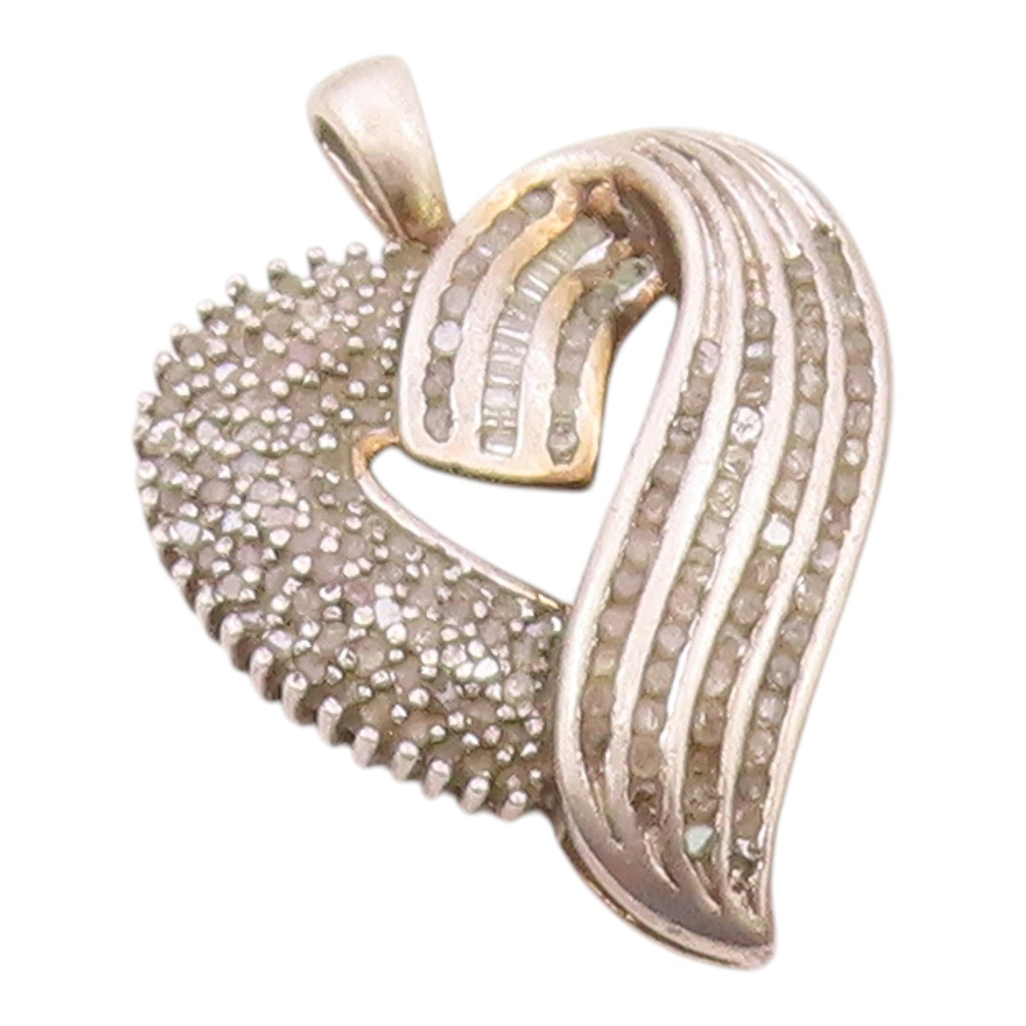 925 Sterling Silver  Vintage Genuine Diamonds Love Heart Pendant  PT17619