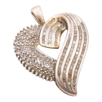 925 Sterling Silver  Vintage Genuine Diamonds Love Heart Pendant  PT17619