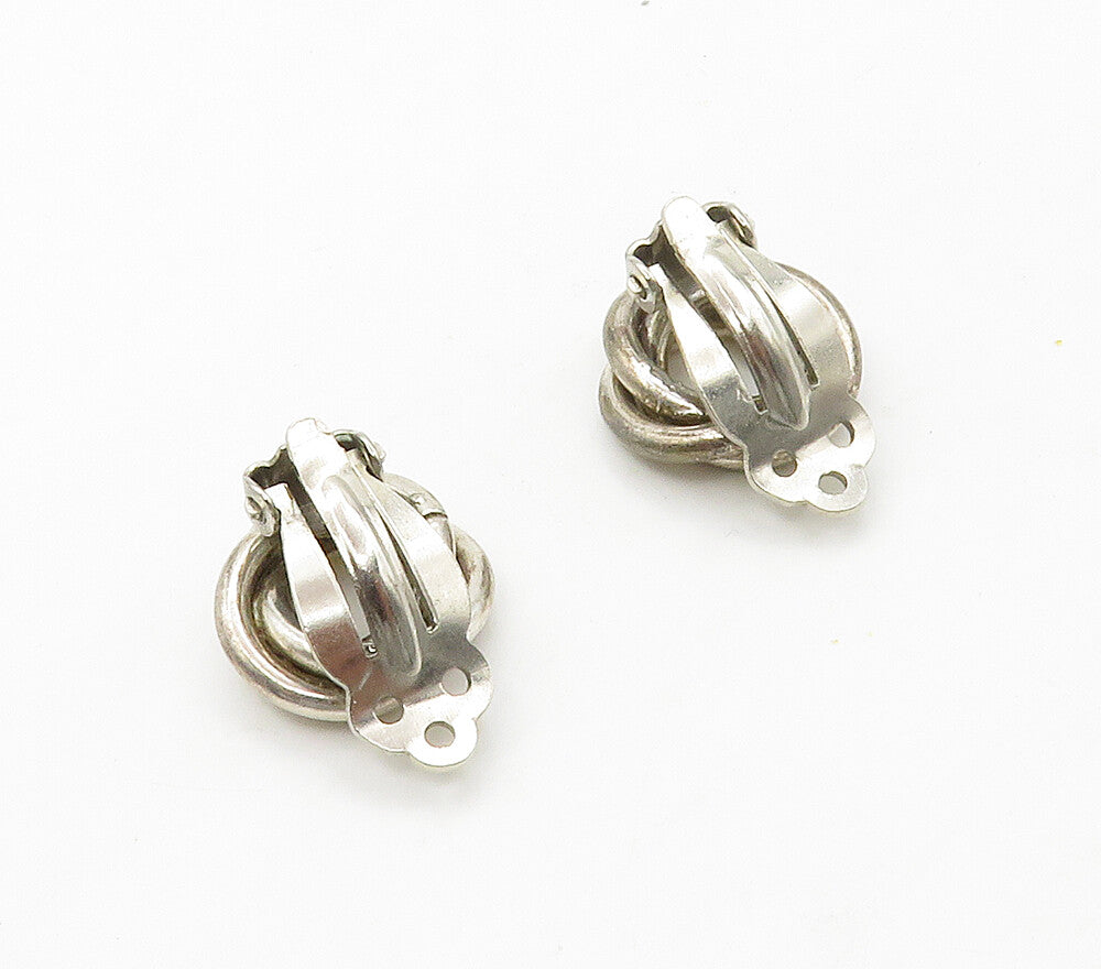 925 Sterling Silver  Vintage Shiny Circle Knot Non Pierce Earrings  EG8192