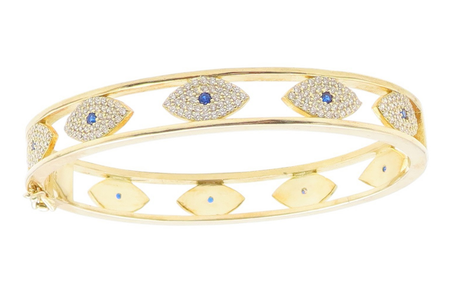 925 Sterling Silver Vintage Bracelet Gold Plated CZ Evil Eye Bangle  BT12004