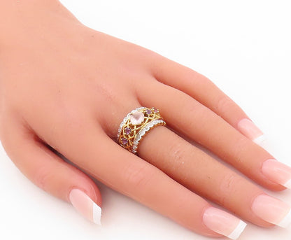 925 Sterling Silver Vintage Ring Gold Plated Gemstone Amethyst & CZ Sz 7 RG30589