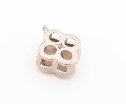 925 Sterling Silver Vintage Pendant Modernist Smoky Quartz Lucky Clover  PT26475