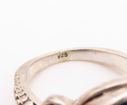 925 Sterling Silver Vintage Ring Bead Carved Round Cut Gemstone Sz 8  RG30205