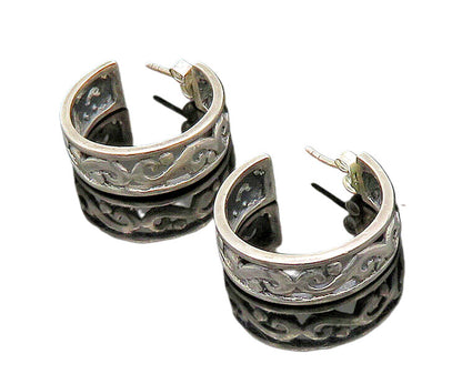 925 Sterling Silver  Vintage Shiny Swirl Vine JHoop Earrings  EG11340