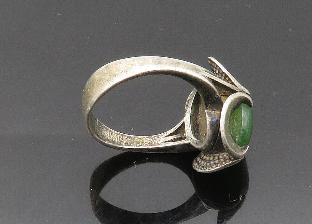EUROPEAN 925 Silver  Vintage Antique Green Jasper Cocktail Ring Sz 8  RG20879