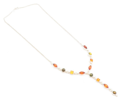 925 Sterling Silver  Multi Shape Amber Petite Curb Link Chain Necklace  NE1737