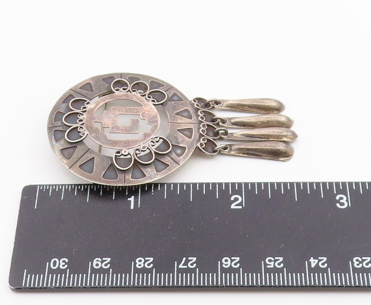 MEXICO 925 Sterling Silver  Vintage Oxidized Dangling Brooch Pin  BP3837
