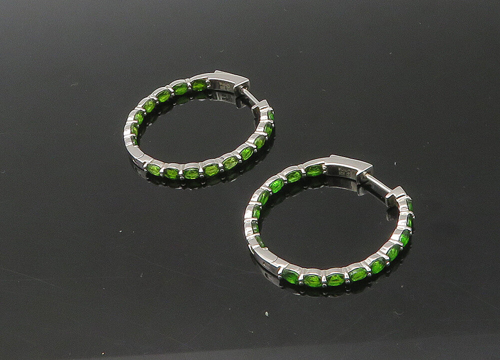 925 Sterling Silver  Vintage Prong Set Peridot Shiny Hoop Earrings  EG10929