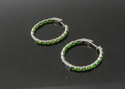 925 Sterling Silver  Vintage Prong Set Peridot Shiny Hoop Earrings  EG10929