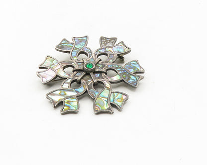 MEXICO 925 Silver  Vintage Abalone Shell Ribbons Flower Brooch Pin  BP3846