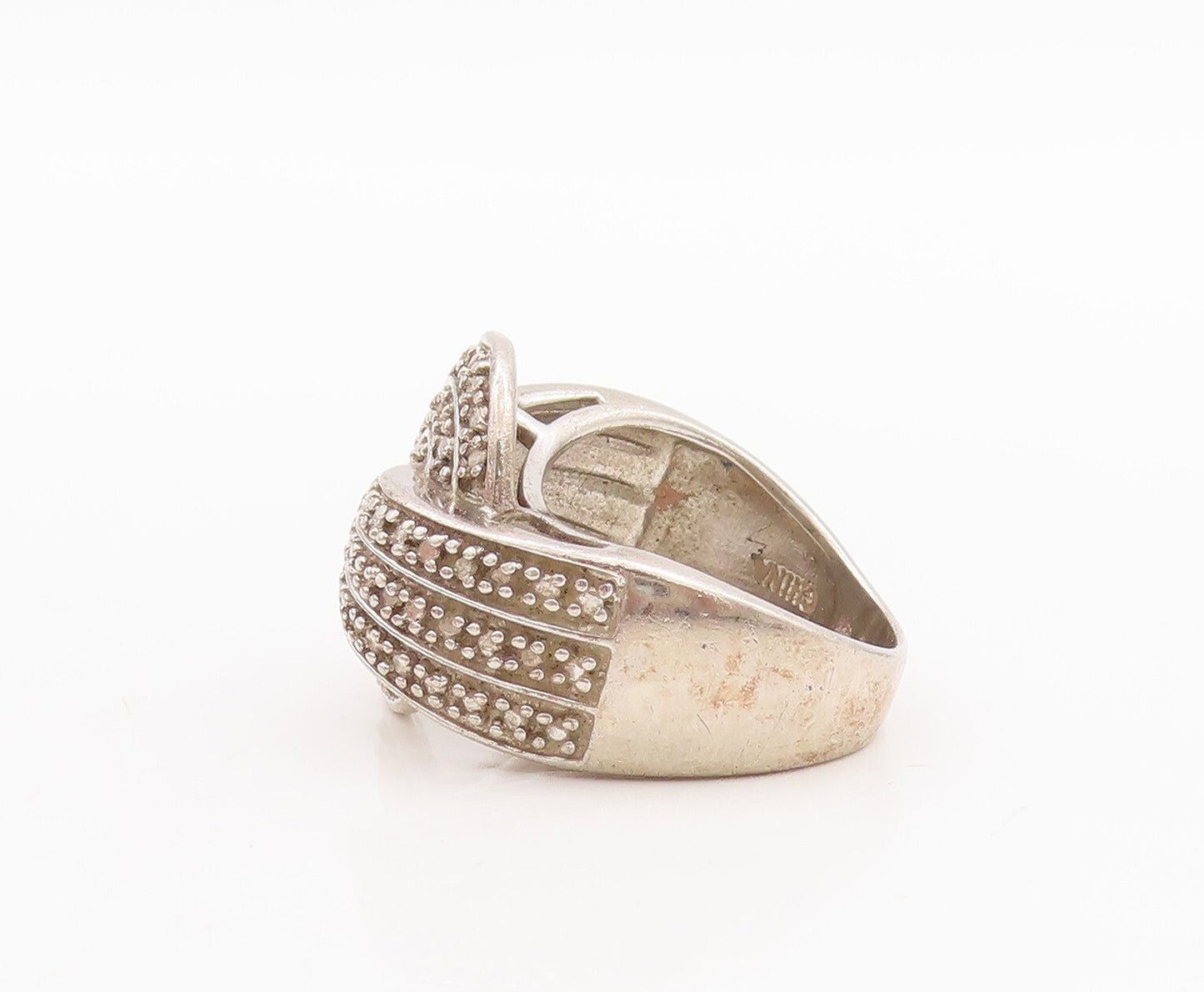 925 Sterling Silver Vintage Ring Designer Pass Through Topaz Circle Sz 6 RG28720