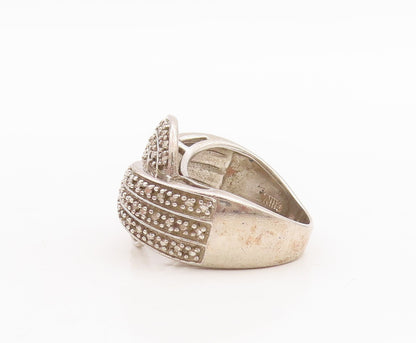 925 Sterling Silver Vintage Ring Designer Pass Through Topaz Circle Sz 6 RG28720